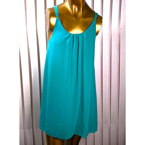 SuNianJinYi Halter Top Dress Aqua Blue Open Back Drop-Tail  Layered Fabric Large - Picture 6 of 12